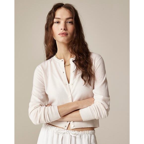 NWT J. Crew Small Featherweight Cashmere Cardigan Sweater White $148 BZ400 - Picture 1 of 7